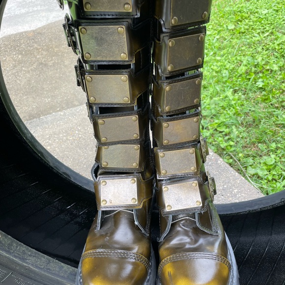 DEMONIA Steam-30 Metal Plates Bronze Leather Steel-toe Steampunk Boot Size 8 - Picture 3 of 17